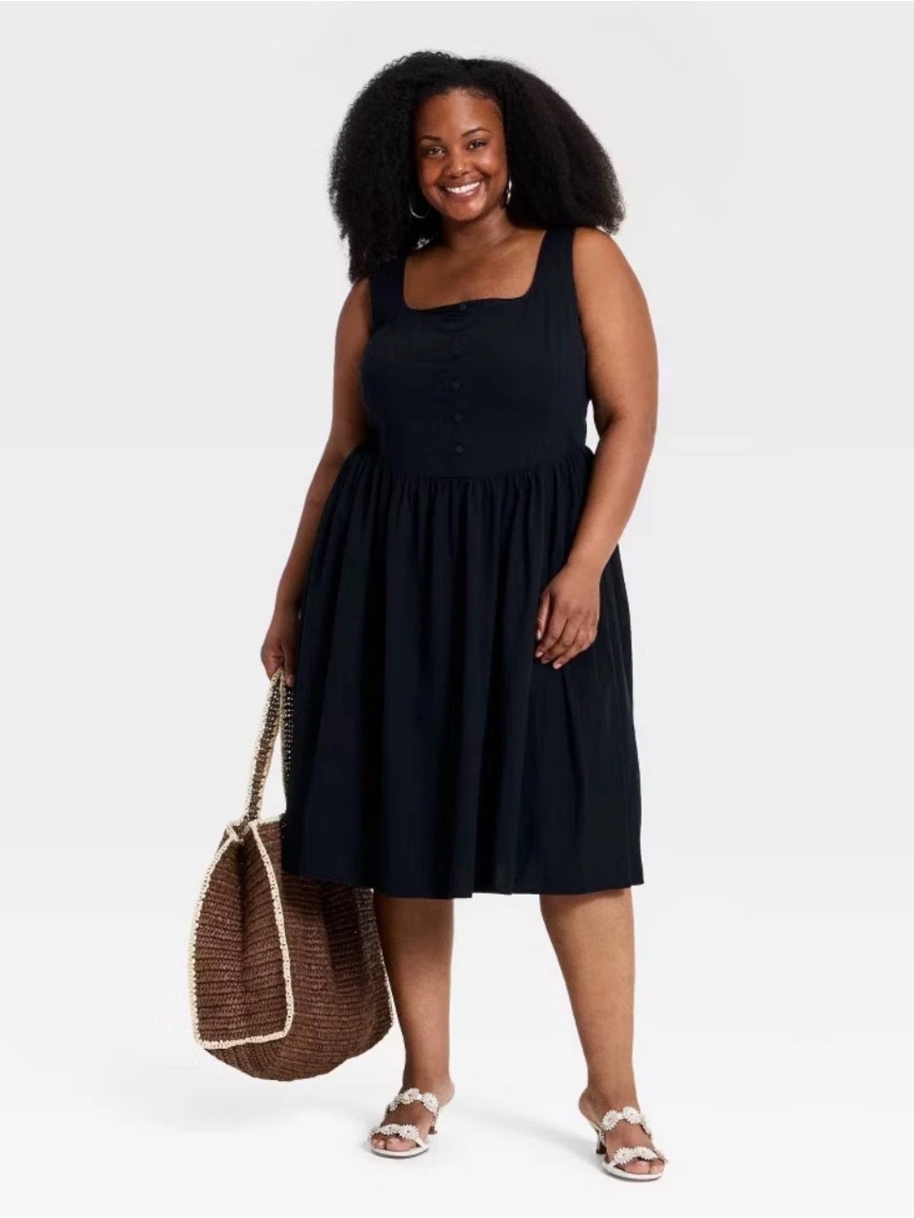 Ava & Viv Women's Plus Sleeveless Button-Front Midi A-Line Dress - Black, XXL - Picture 3 of 3